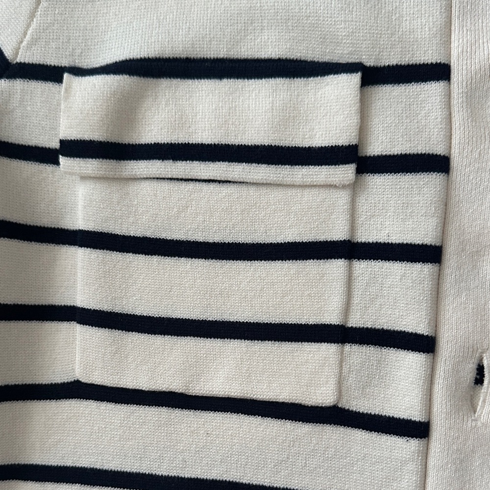LOFT Women’s Button Down Sweater - Cream and Navy Stripes - Picture 3 of 3